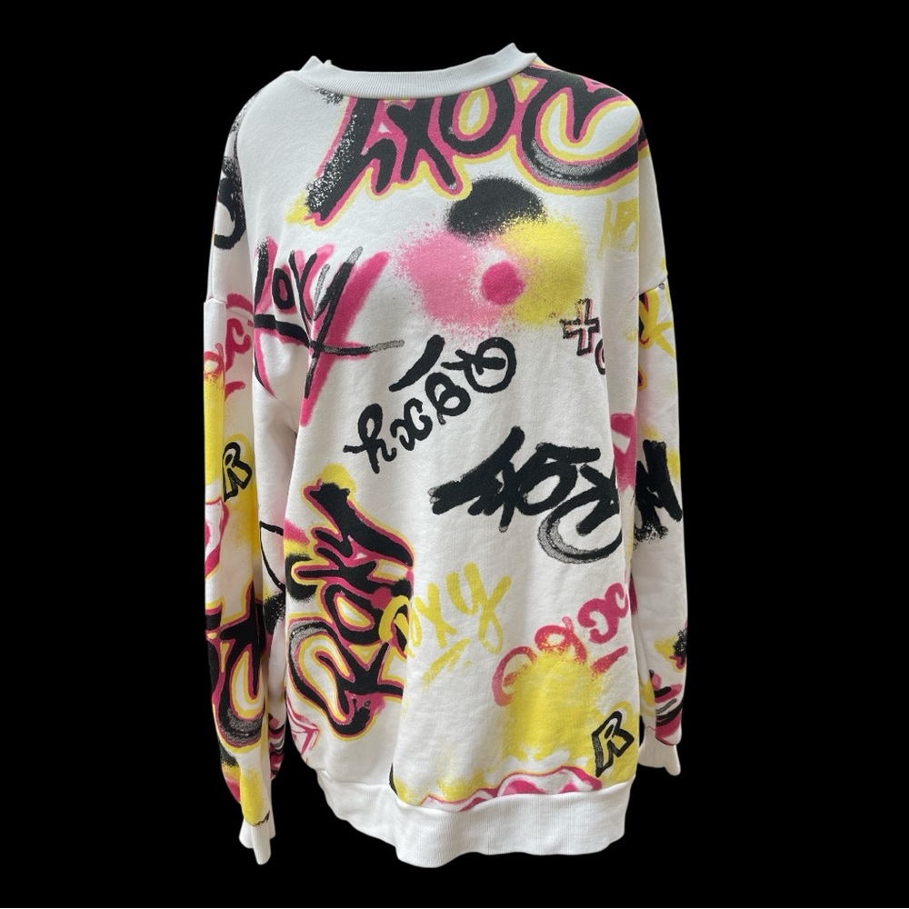 Roxy x Kelia Graffiti Print Oversized Sweatshirt Y2K Streetwear Sz S Fits M-L - Picture 3 of 8